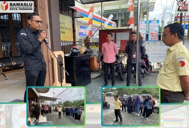 
					Ketua Bawaslu Kota Tarakan Riswanto saat memimpin apel pagi. Foto : Ist 