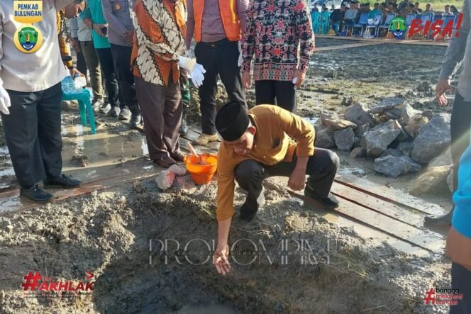 
					Bupati Bulungan, Syarwani, S.Pd, M.Si meletakkan batu pertama pembangunan Stadion Mini di Alun-alun Kecamatan Tanjung Palas pada Minggu sore (24/3/24). 

