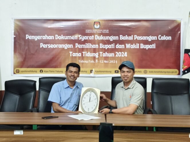 
					Penyerahan dokumen calon perseorangan pemilihan Bupati dan Calon Bupati  Kabupaten Tana Tidung Tahun 2024 resmi di tutup, Minggu (12/05/24)