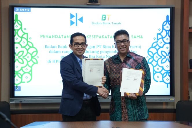 
					PT Bina Karya (Persero) bersama Badan Bank Tanah telah secara resmi menandatangani Kesepakatan Kerja Sama (KKS) untuk mendukung pengembangan Ibu Kota Nusantara pada tanah Hak Pengelolaan (HPL) Badan Bank Tanah di Penajam Paser Utara (PPU), Kalimantan Timur pada Rabu (15/05/24).

