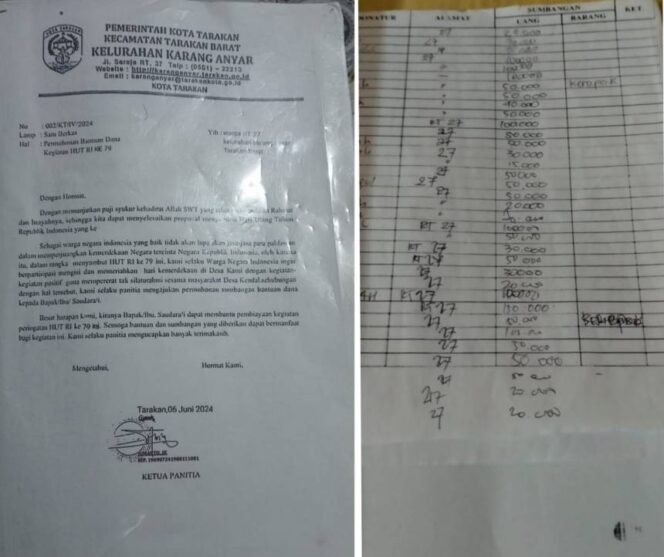 
					Surat permintaan sumbangan yang digunakan pelaku kerumah warga.