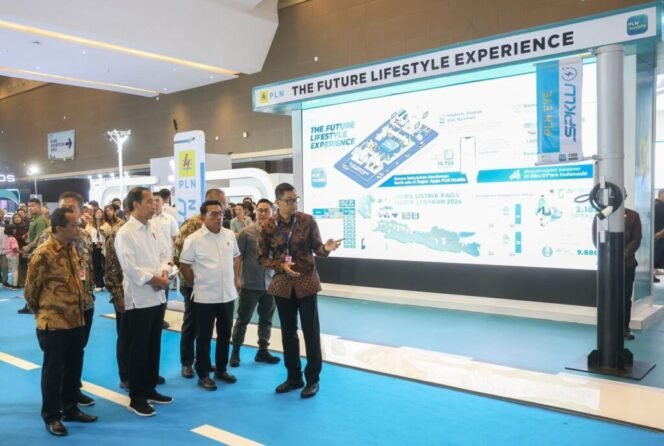 
					Direktur Utama PLN, Darmawan Prasodjo (kanan) memaparkan kesiapan infrastruktur pendukung ekosistem kendaraan listrik kepada Presiden Republik Indonesia, Joko Widodo (kedua dari kiri), Kepala Staf Kepresidenan RI sekaligus Ketua Umum Periklindo, Moeldoko (kedua dari kanan), dan Menteri Investasi/Kepala BKPM, Bahlil Lahadalia (kiri).