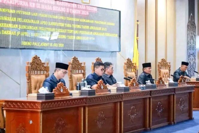 
					Bupati Tana Tidung Menghadiri Rapat Paripurna IX Masa Sidang II Tahun 2024 di Gedung DPRD Kabupaten Tana Tidung pada hari Jumat (5/7/2024). 


