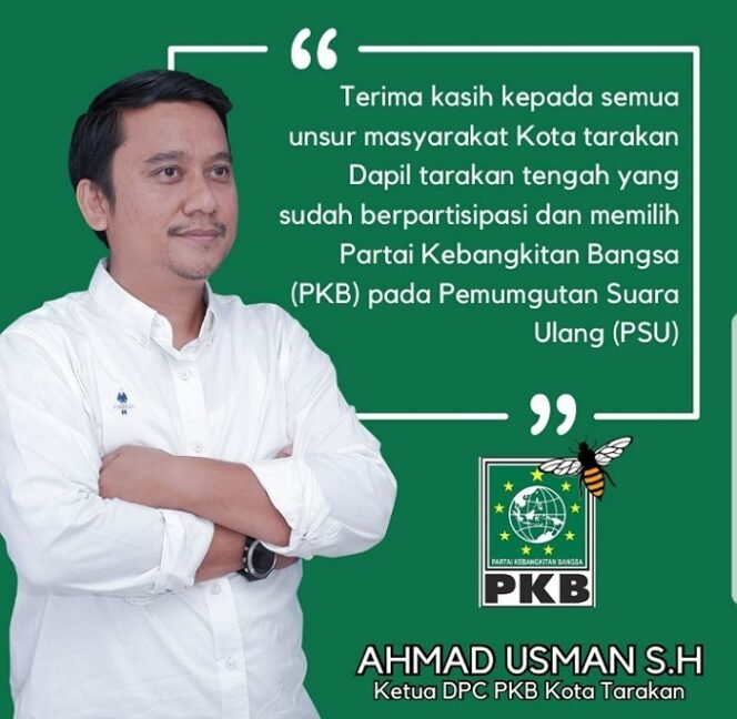 
					Dipastikan Raih 2 Kursi PSU Tarakan Tengah, PKB Ucapkan Terima Kasih