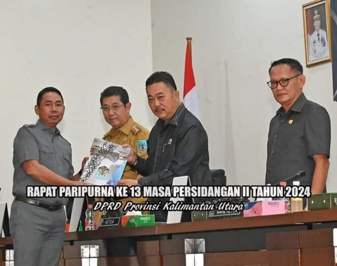 
					Rapat paripurna penyampaian rekomendasi DPRD terhadap LKPj Gubernur Kaltara 2023. Foto : Humas Setwan.