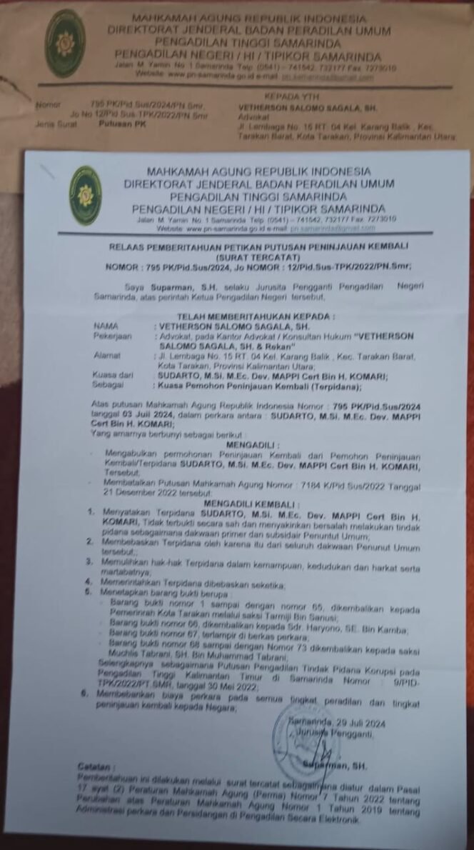 
					Kasus korupsi dugaan mark up pembebasan lahan fasilitas kantor Kelurahan Karang Rejo
