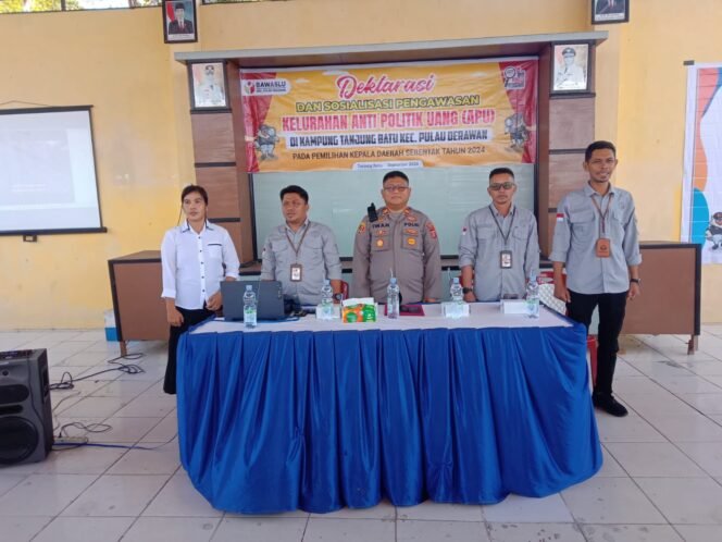 
					 kegiatan Deklarasi dan Sosialisasi Pengawasan Kelurahan Anti Politik Uang (APU). Kegiatan ini dilakukan dalam rangka Pemilihan Kepala Daerah Serentak Tahun 2024 di Kabupaten Berau, dengan fokus pencegahan praktik politik uang.
