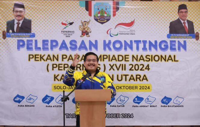 
					Pjs Gubernur Kaltara, Togap Simangunsong menghadiri acara seremonial pelepasan atlet yang digelar di ruang pertemuan Hotel Diamond, Selasa (1/10).