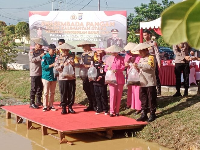 
					Dalam mendukung asta cita presiden RI dalam swasembada pangan polda kaltara menabur benih lele sebanyak 150000