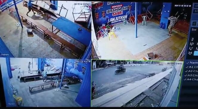 
					Rekaman CCTV Pengerusakan Posko Pemenangan Ibrahim Ali - Sabri, Senin (25/11/24).