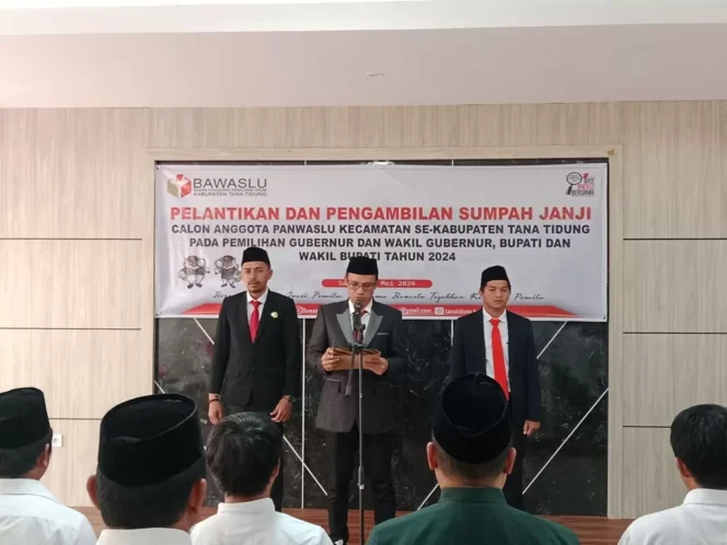 
					Badan Pengawas Pemilihan Umum (Bawaslu) Kabupaten Tana Tidung resmi melantik 15 Panitia Pengawas Pemilu Kecamatan (Panwascam) Sabtu (25/5/2024).

