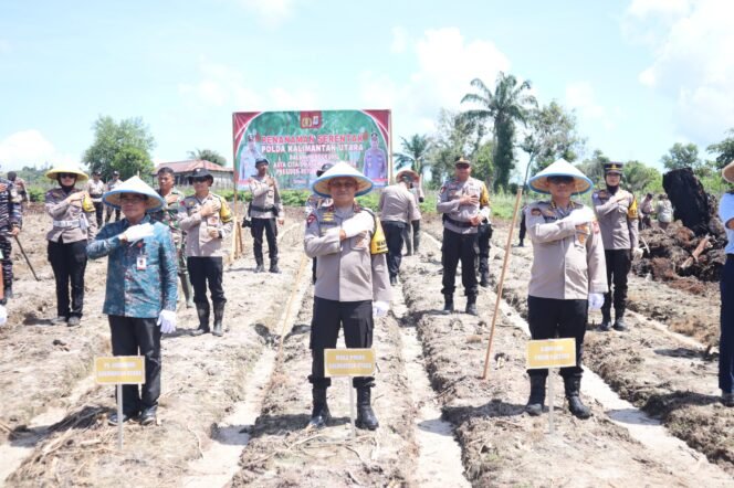 
					Dalam upaya mendukung ketahanan pangan nasional, Wakapolda Kaltara Brigjen Pol  Dr. Golkar Pangarso Rahardjo Winarsadi S.H., S.I.K., M.H. menghadiri Launching Gugus Tugas Polri di Kelurahan Juata,  Kecamatan Tarakan Utara, Kota Tarakan, Rabu (20/11/2024).