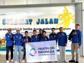 Kontingen triathlon Kaltara yang mengikuti Kejurnas Triathlon Seri III, di Banjarbaru, Kalsel. Foto: ist