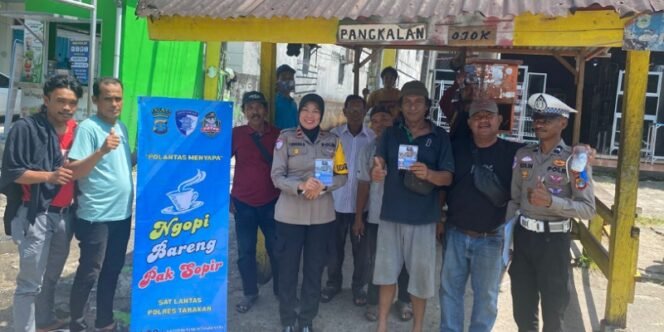 
					Satlantas Polres Tarakan Ngopi Bareng Sopir Angkutan Umum dan Tukang Ojek di Pangkalan Ojek Gusher. Foto: Ist