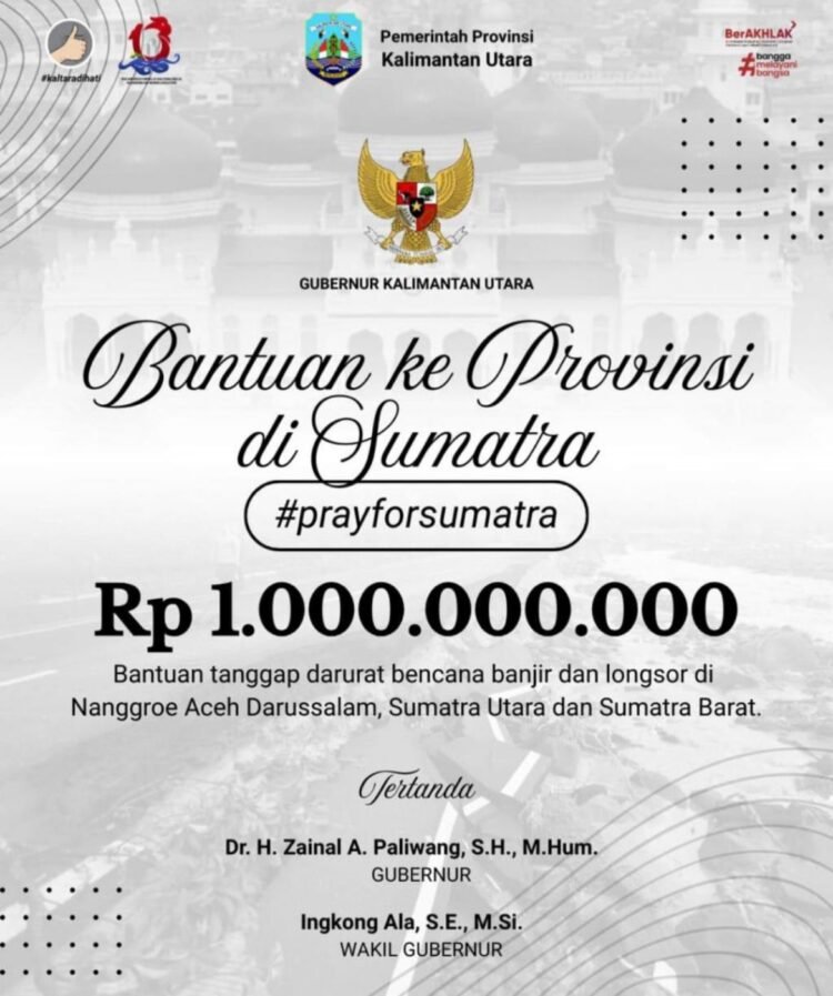 Pemprov Salurkan Bantuan Keuangan Tanggap Bencana Rp1 Milliar di Sumatera