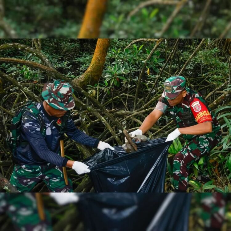 Wujudkan Wisata Bersih, Kodim 0907/Tarakan Gelar Aksi Bersih Mangrove Karang Rejo