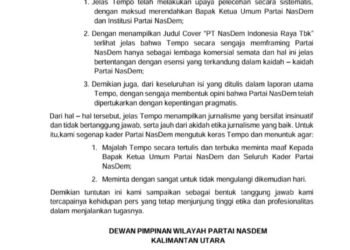 Hina Ketua Umum, NasDem Kaltara Kutuk dan Tuntut Permintaan Maaf Majalah Tempo
