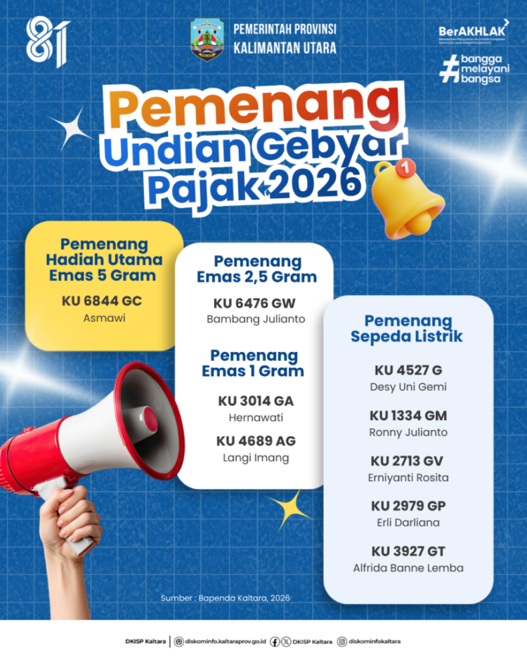 Pemprov Umumkan Pemenang Undian Gebyar Pajak 2026, Wajib Pajak Raih Sepeda Listrik dan Emas