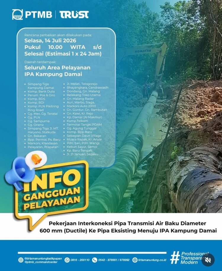PTMB Perkuat Keandalan Air Baku Lewat Interkoneksi Pipa ke IPA Kampung Damai
