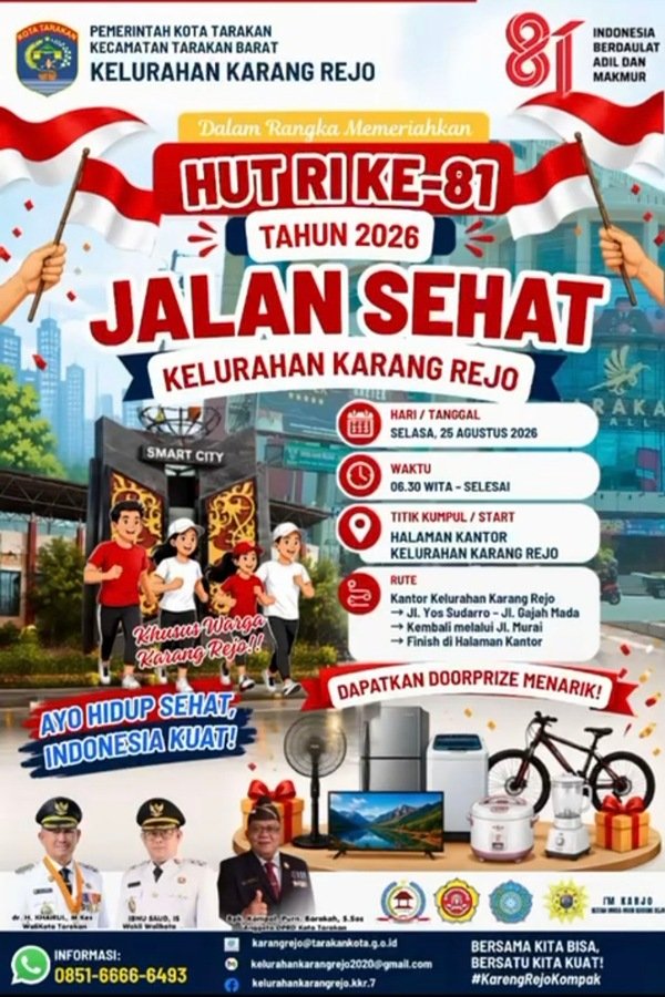 Meriahkan HUT ke-81 RI, Barokah Bersama Kelurahan Karang Rejo Gelar Jalan Sehat Kebersamaan