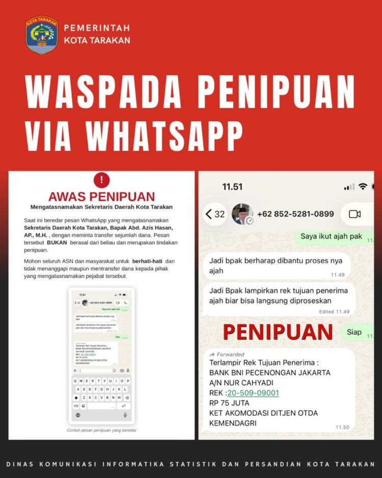 Awas Penipuan! Nama Sekda Tarakan Dicatut untuk Minta Transfer Puluhan Juta